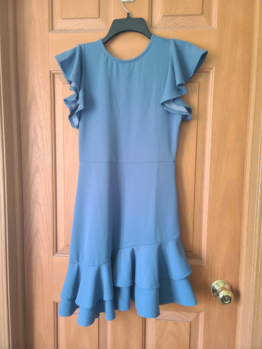 Blue Ruffled Hem Mini Dress - Picture 2 of 7